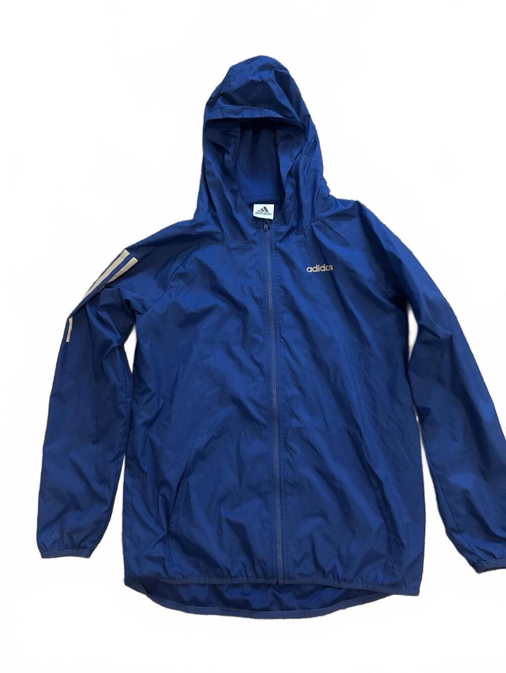 Boys Adidas Blue Hooded Windbreaker Jacket Large